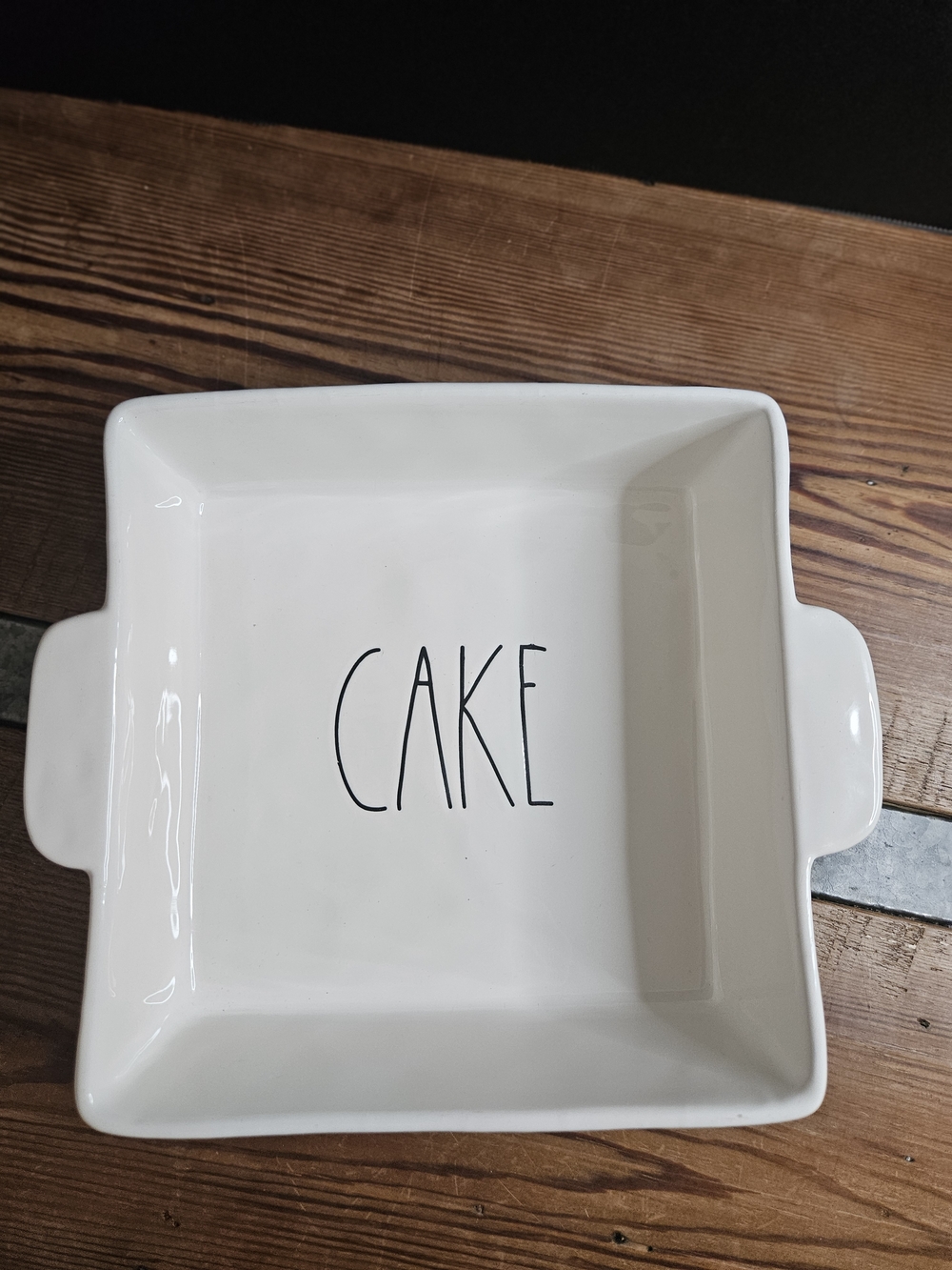 Rae Dunn White Ceramic Cake Baking Dish with Handles